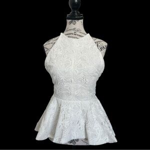 Stylestalker White Lace Halter Peplum Top Open Back Bridal Size S